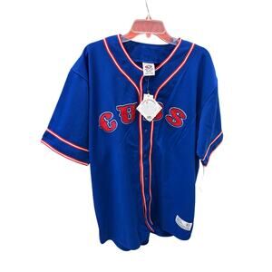Chicago Cubs True Fan Jersey Blue Redstrips Crew Neck Button Up xl